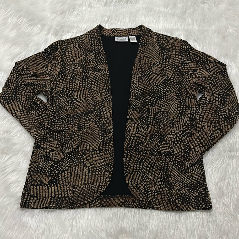 Chicos travelers brown black wrinkle free cardigan jacket size 2